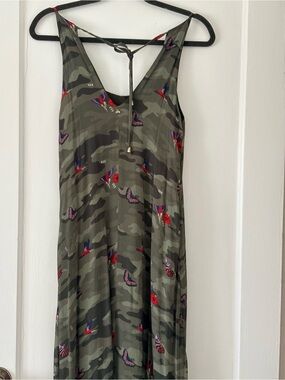 Olive Camouflage Floral Maxi Dress, Met made in italy , XS